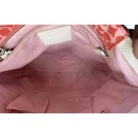 Coach Signature Stripe Red & Pink Canvas & Leather Tote Bag With Double Handles - Picture 4 of 5